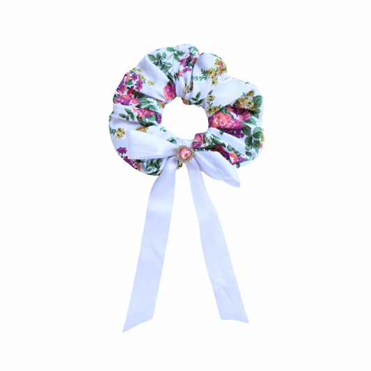 White Floral Scrunchie Regular Size