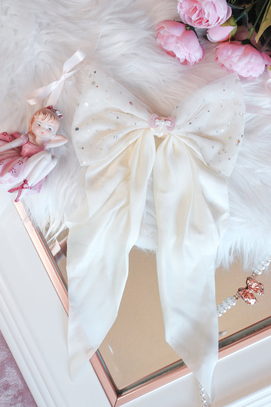 Cream Sparkle Tulle & Satin Bow