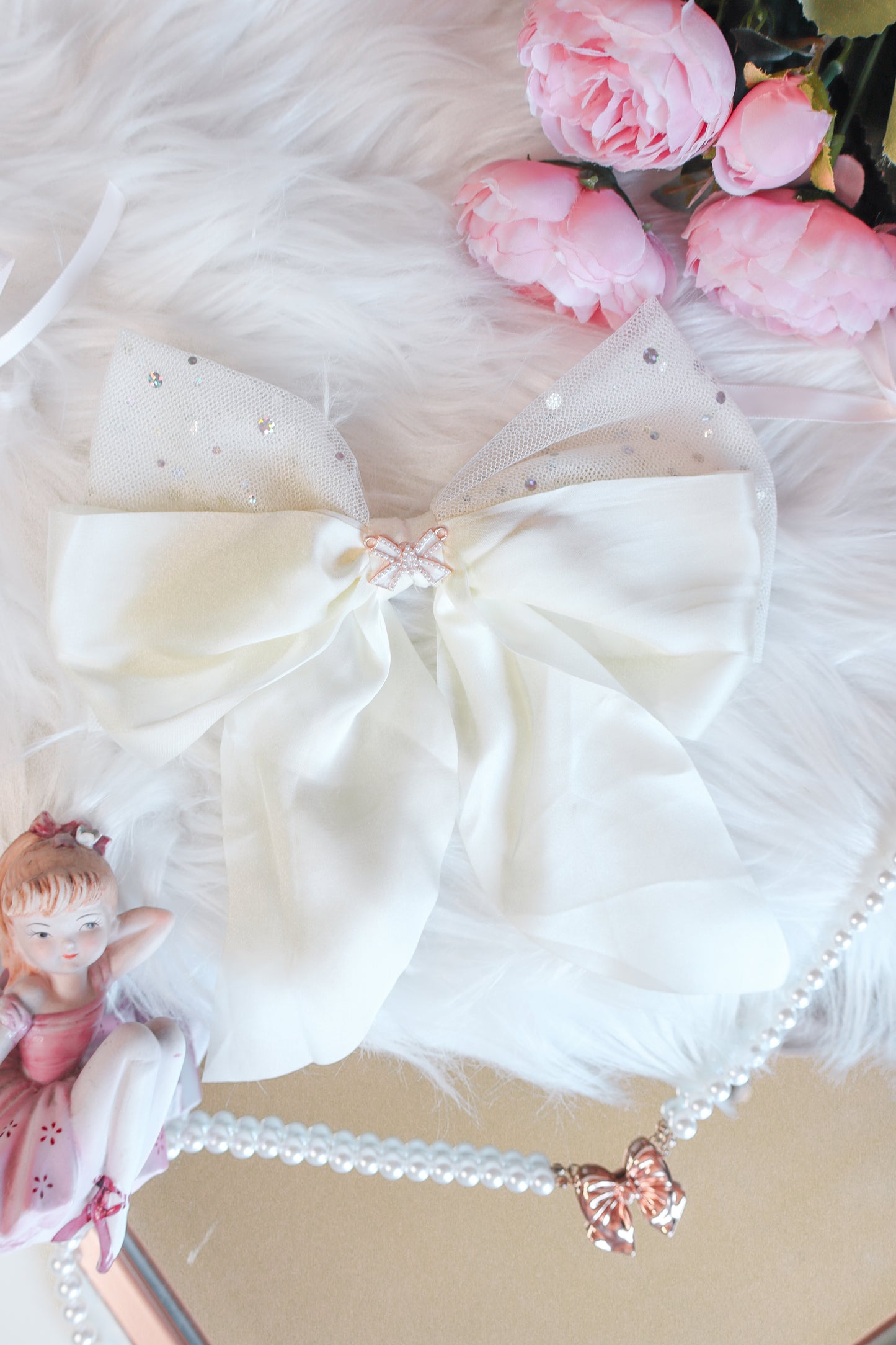 Cream Satin & Tulle Bow