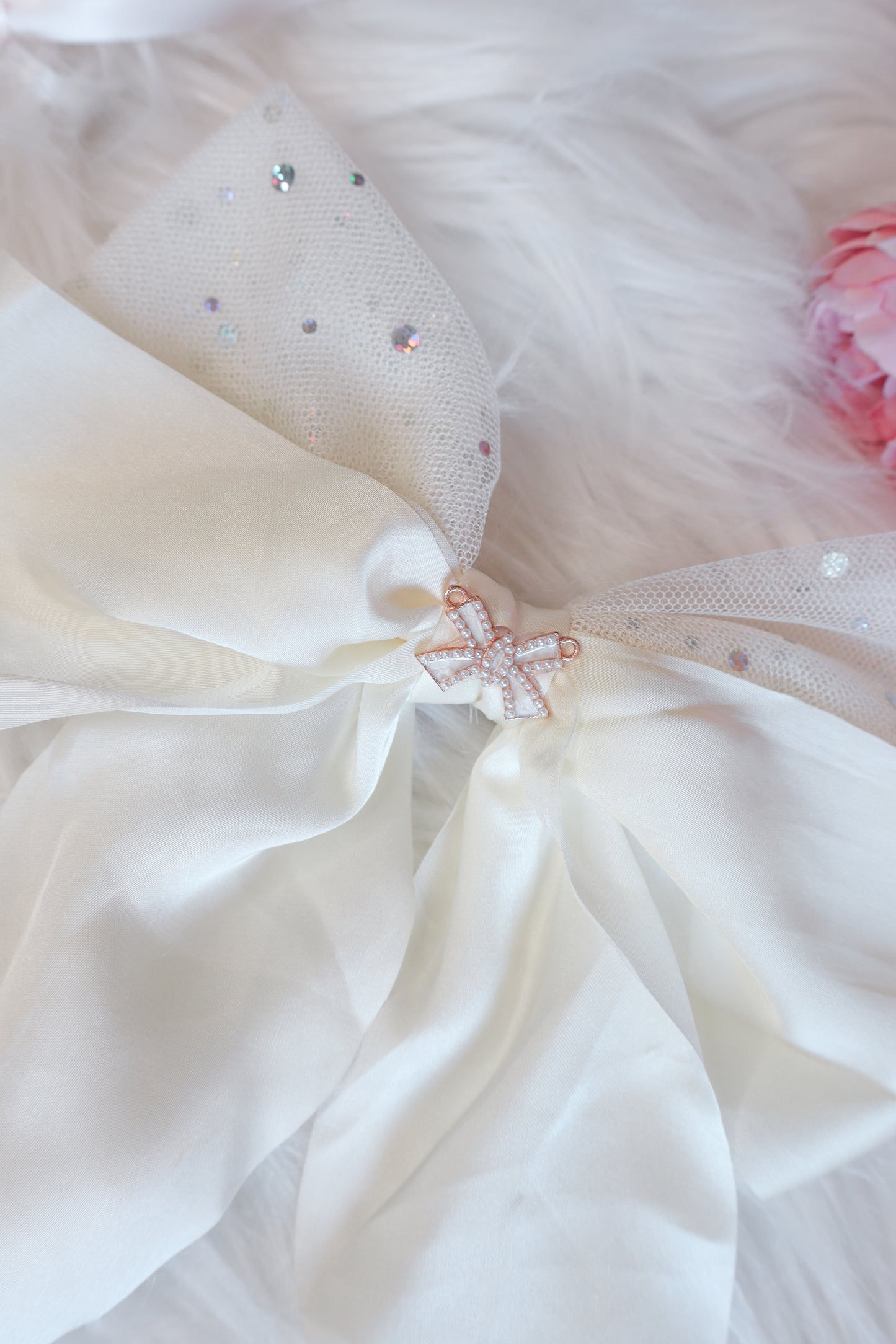 Cream Satin & Tulle Bow