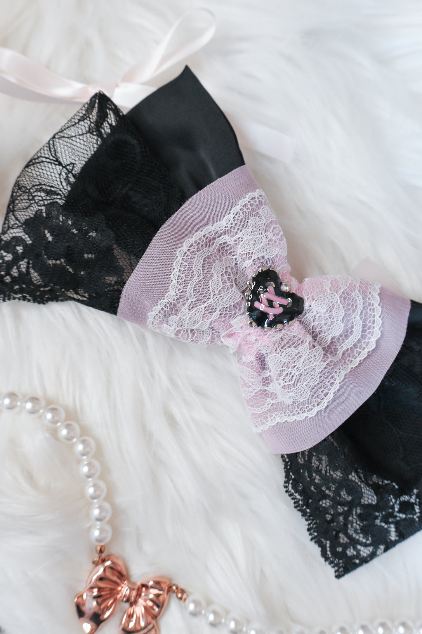 Black and Pink Lace Bow