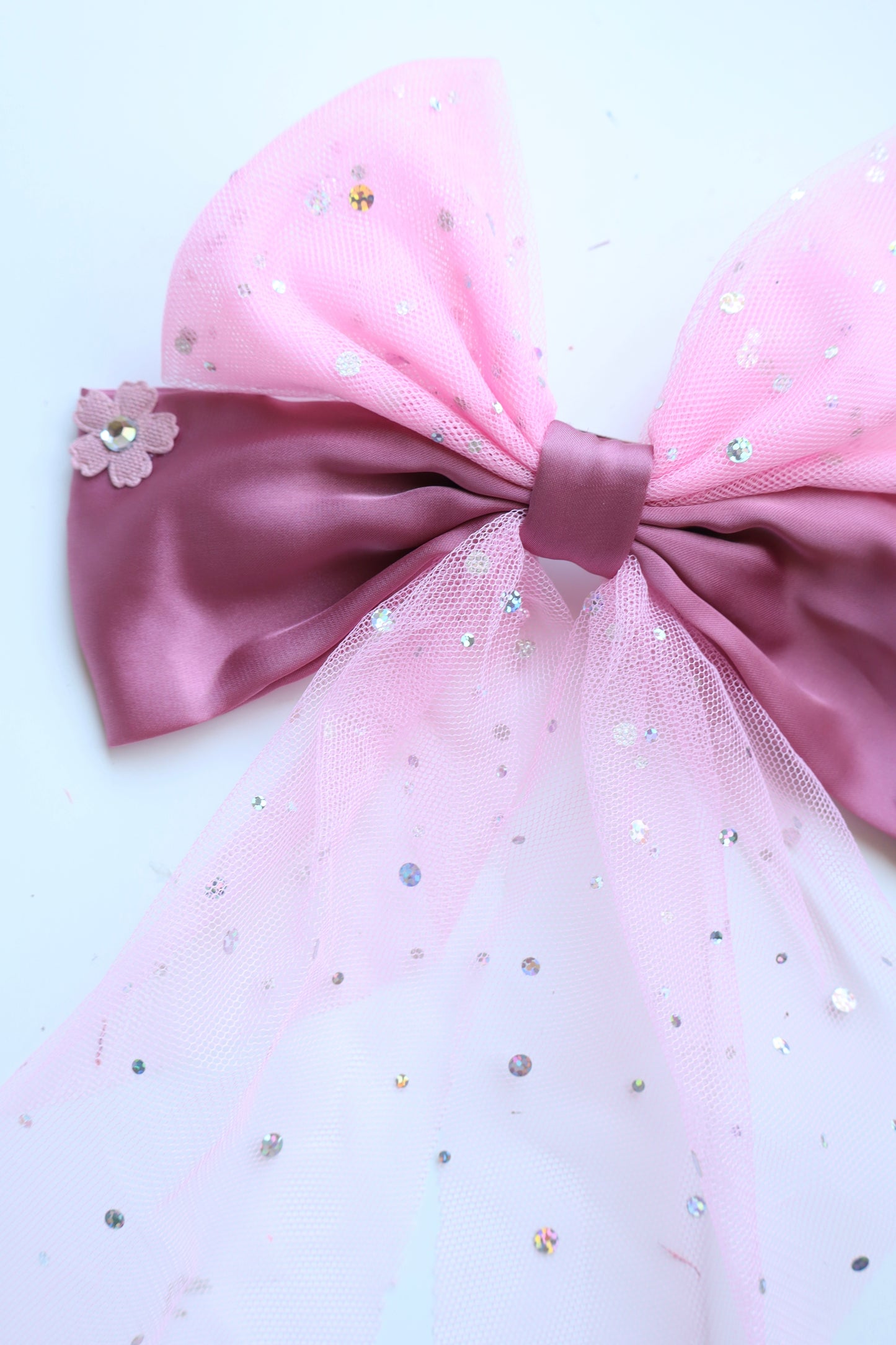 Pink Sparkle Tulle & Mauve Bow