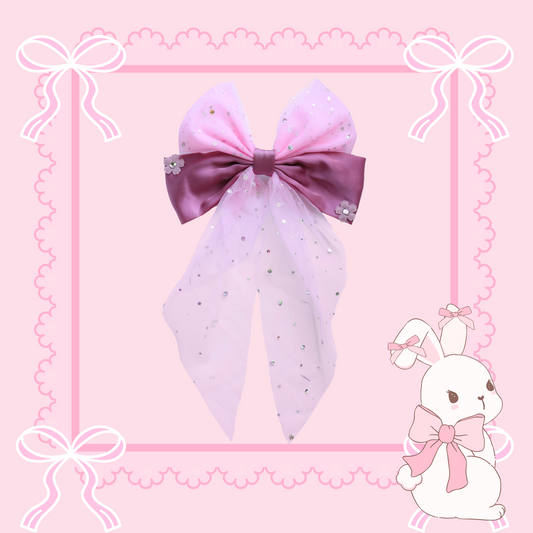 Pink Sparkle Tulle & Mauve Bow